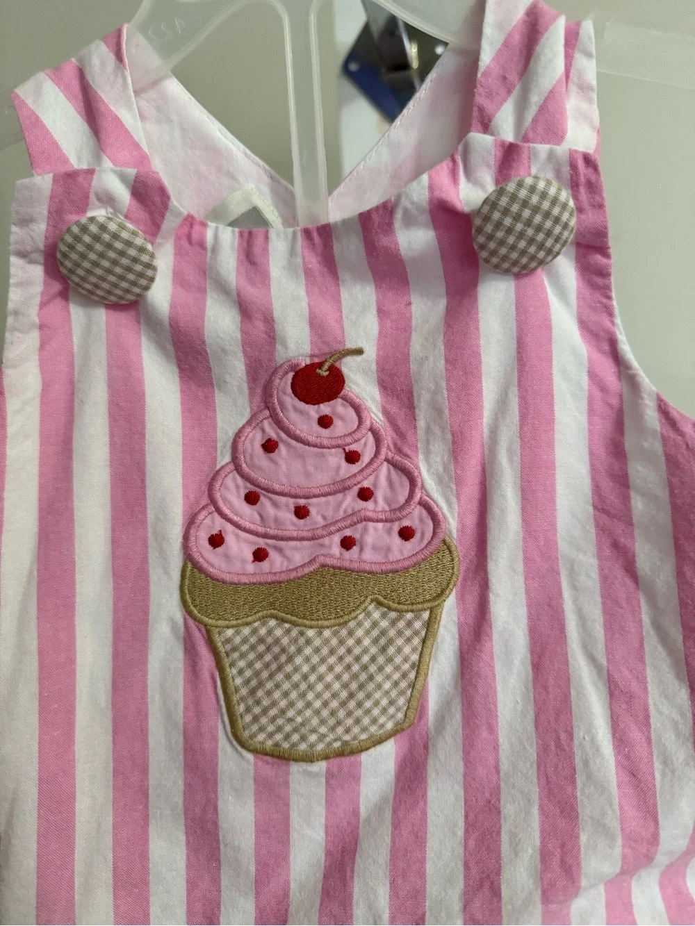 Lil Cactus Pink Striped Cupcake Applique Top & Ruffle Butt Bloomer Set